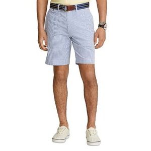 Polo Ralph Lauren Classic Fit Stretch Blue White Seersucker Men's Shorts Size 42